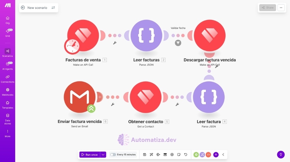 Crea y envía notificación desde facturas vencidas en Holded del día anterior