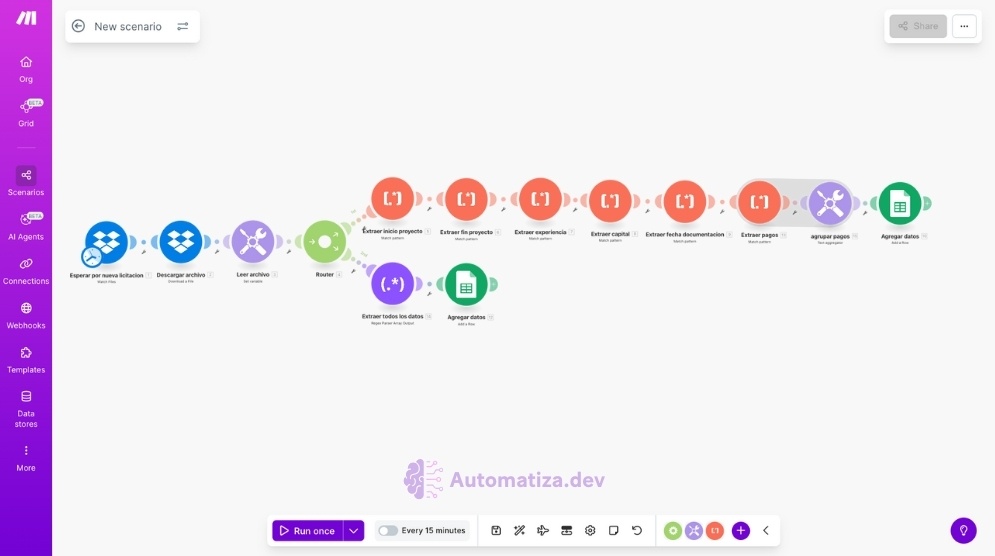 Extraer datos desde licitación subida a Dropbox con expresiones regulares