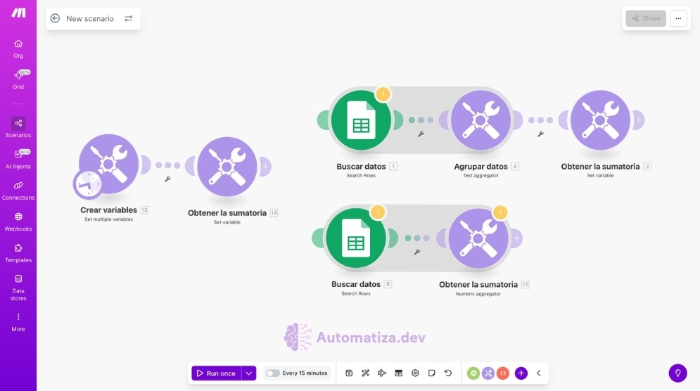 Uso de la función Matemática Sum en Make