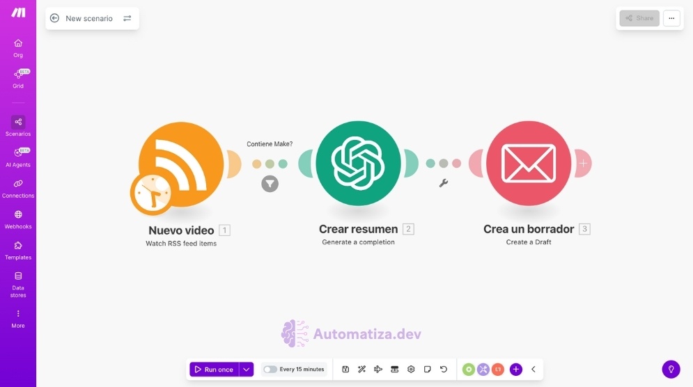 Convierte un video de YouTube en un Email borrador con el resumén